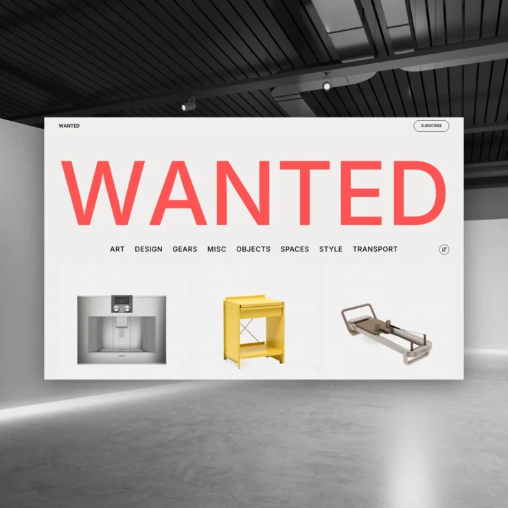 WANTED homepage, a curated buyer's guide for architecture, design and luxury goods, built by Creatif Work